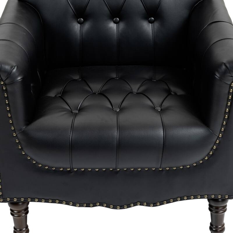 Modern Tufted Accent Chair with Nailhead Trim, Faux Leather Armchair