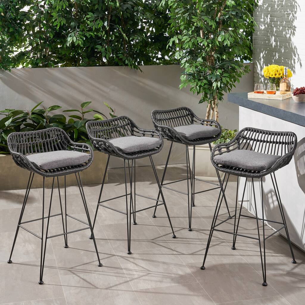 Dale Outdoor Wicker Bar Stools (Set of 4) by Christopher Knight Home