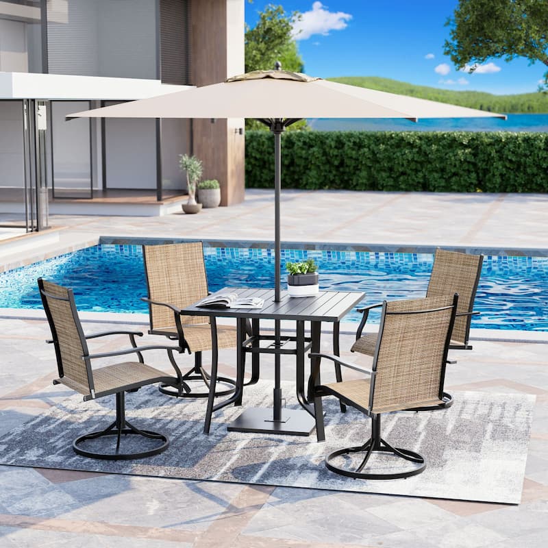 Patio Dining Set, Outdoor Dining Table and Chairs Set with Textilene Chairs, Adjustable Umbrella Hole for Garden, Backyard