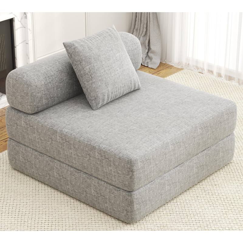 4-in-1 Folding Sofa Bed with Fixed-Shape Frame, DIY Combination Modular Sofa Convertible Chenille Couch for Living Room - Gray-Single Seat