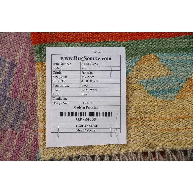 Oriental Reversible Kilim Accent Rug Hand-Woven Wool Carpet - 3'3"x 4'10"