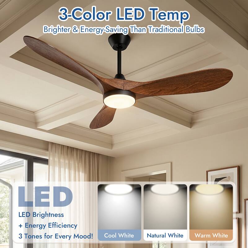 Sofucor 52 Inch Ceiling Fans with Lights and Remote Control,Quiet Noiseless Reversible DC Motor,6 Speeds,Timers,3 ABS Blades