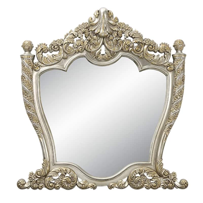 Mas 59 Inch Classic Wood Mirror, Ornate Carved Frame, Champagne Gold