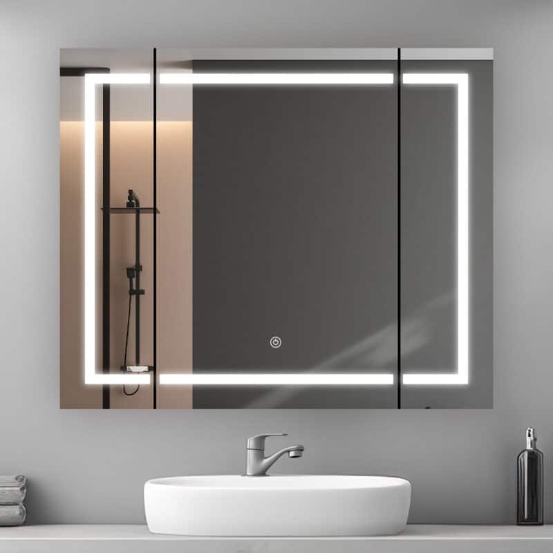 AQUADOM Royale Plus 40W Bathroom Led Lighted Medicine Cabinet Defogger, 3X LED Adjustable Magnifying Mirror, Electrical Outlets.