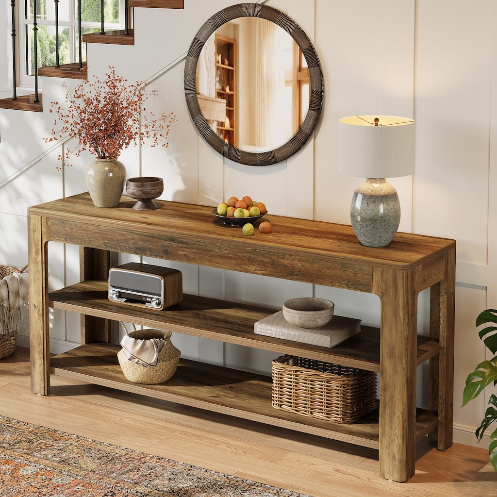63-Inch 3-Tier Console Table with Storage, Narrow Long Sofa Table - 63"