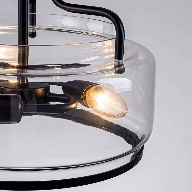 Starsky 3-Light Farmhouse Clear Glass Drum Flush Mount - Black