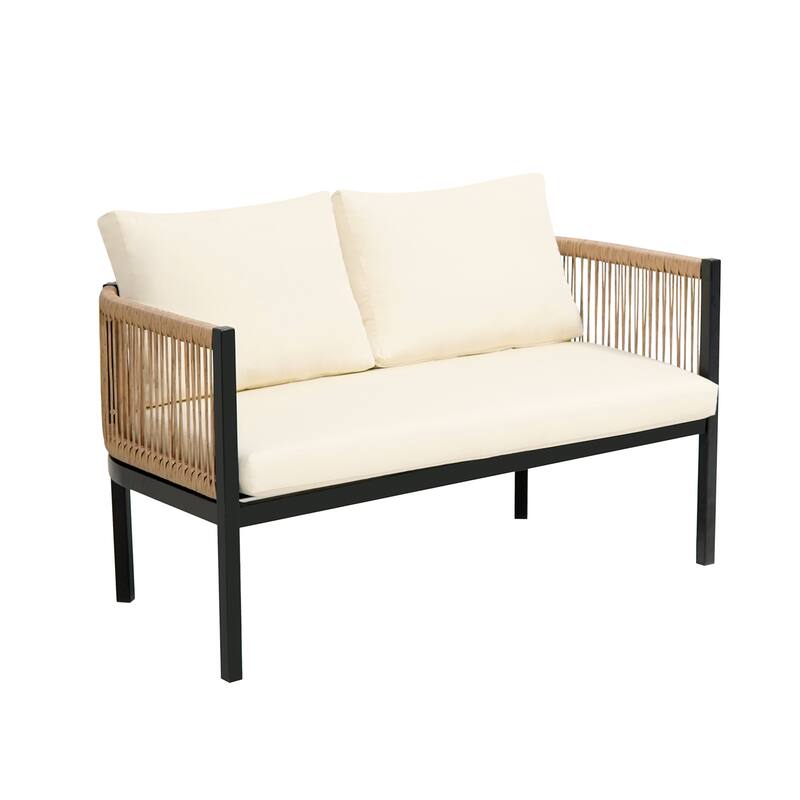 Multi-person Outdoor Sofa Set with Modular Design Iron Frame and Glass Table for Patios Backyards