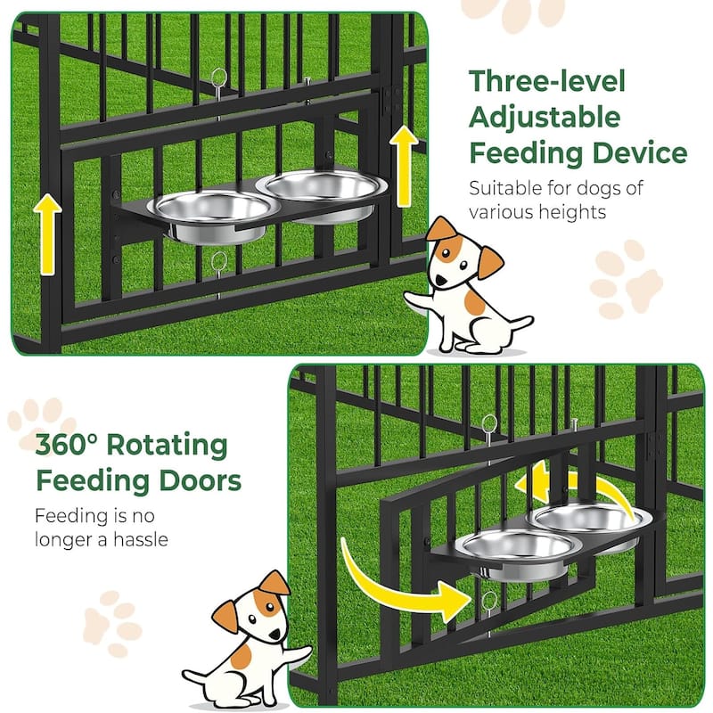 Large Outdoor Dog Kennel with Bowls and 360° Rotating Feeding Door, 6.6×3.9×5.9FT