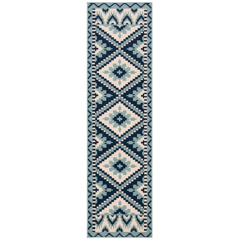 SAFAVIEH Veranda Vitaline Indoor/ Outdoor Waterproof Patio Backyard Rug - 2'3" x 8' Runner - Turquoise/Blue
