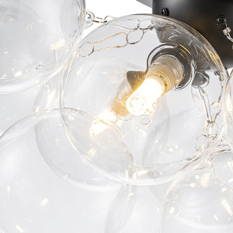 3-Light Clear Glass Globe Bubble Semi Flush Chandelier - Brass 18in