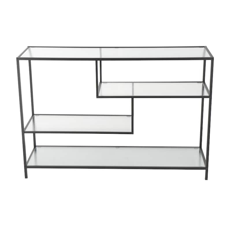 Metal Geometric 4 Shelf Shelving Unit with Clear Glass Shelves - Black - Roche River Decor