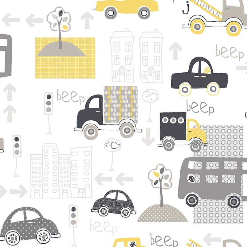 Galerie Wallcoverings Just 4 Kids 2 City Traffic Non-woven Matte Wallpaper Roll - 33 feet x 21 inches - Grey