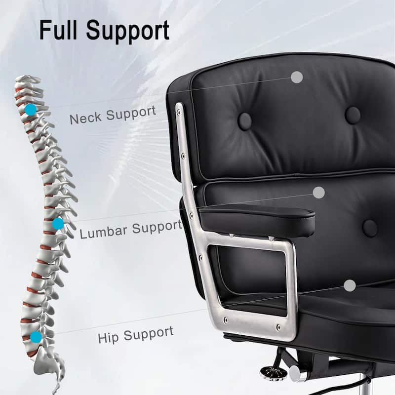 Lobby Lumbar Support Height Adjustable Leather Ergonomic Office Chair