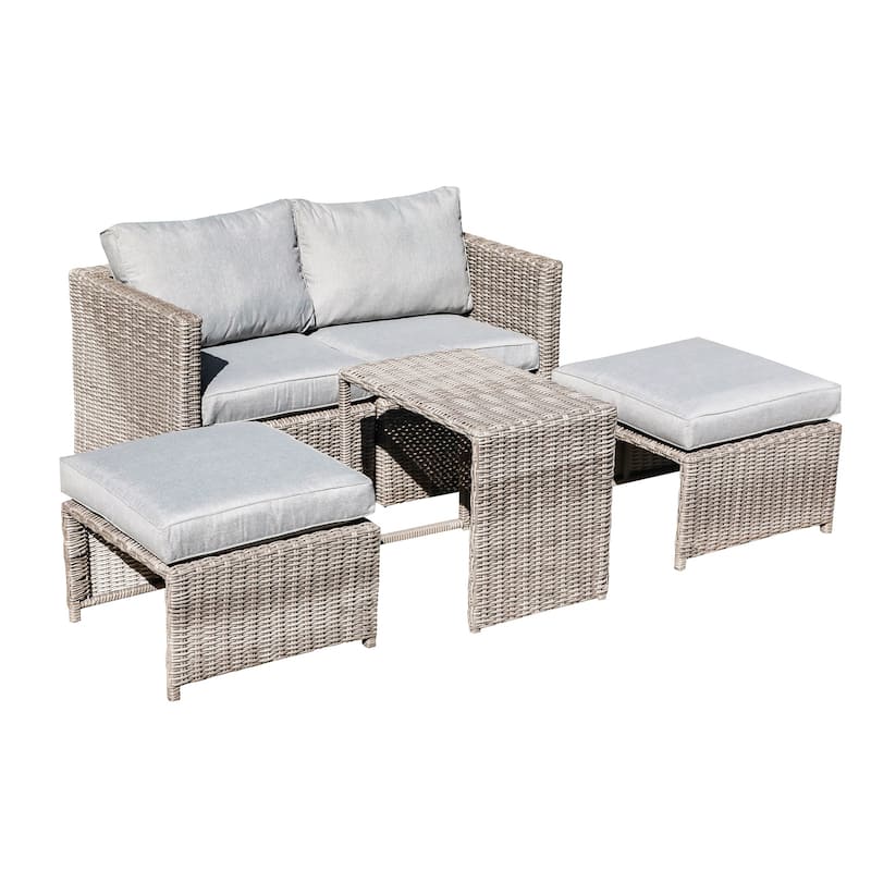 5-Piece Outdoor Rattan Conversation Set Wicker Chair with Cushions