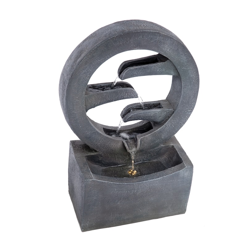 Christopher Knight Home - Modern 26.77"H Polyresin Outdoor Water Fountain with LED Light & Cascading Design