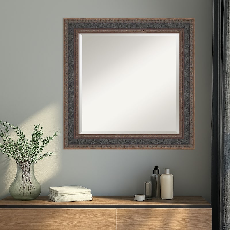Attic Aged Beveled Wood Framed Wall Mirror