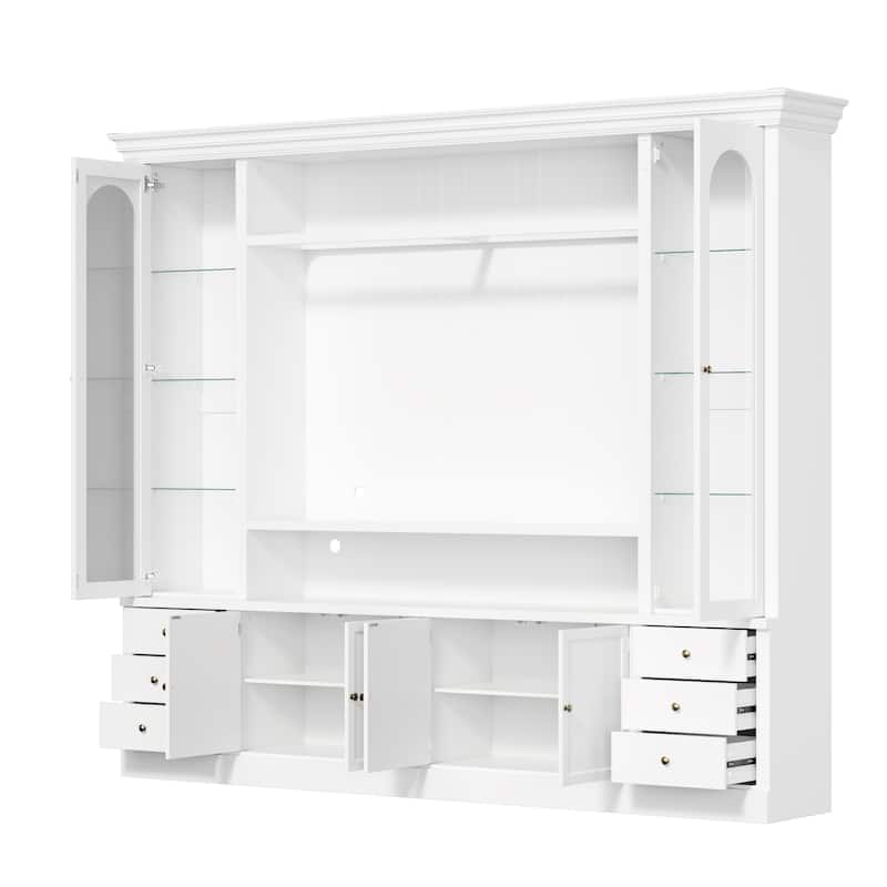 101.7" Large Entertainment Center with LED Spotlights TV Stand with Hutch & Glass Display Cabinets, Media Console Storage Unit