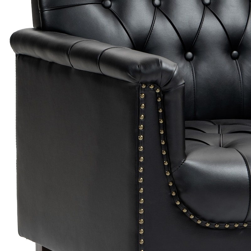 Traditional Faux Leather Tufted Accent Arm Chair with Nailhead Trim
