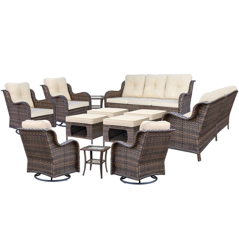 12 Piece Outdoor Wicker Patio Furniture Swivel Glider Chairs Set