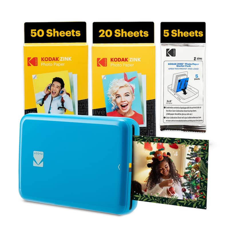 Kodak Step Mobile Instant Photo Printer 2x3" & Zink Photo Paper (75 Sheets) Bundle - Blue