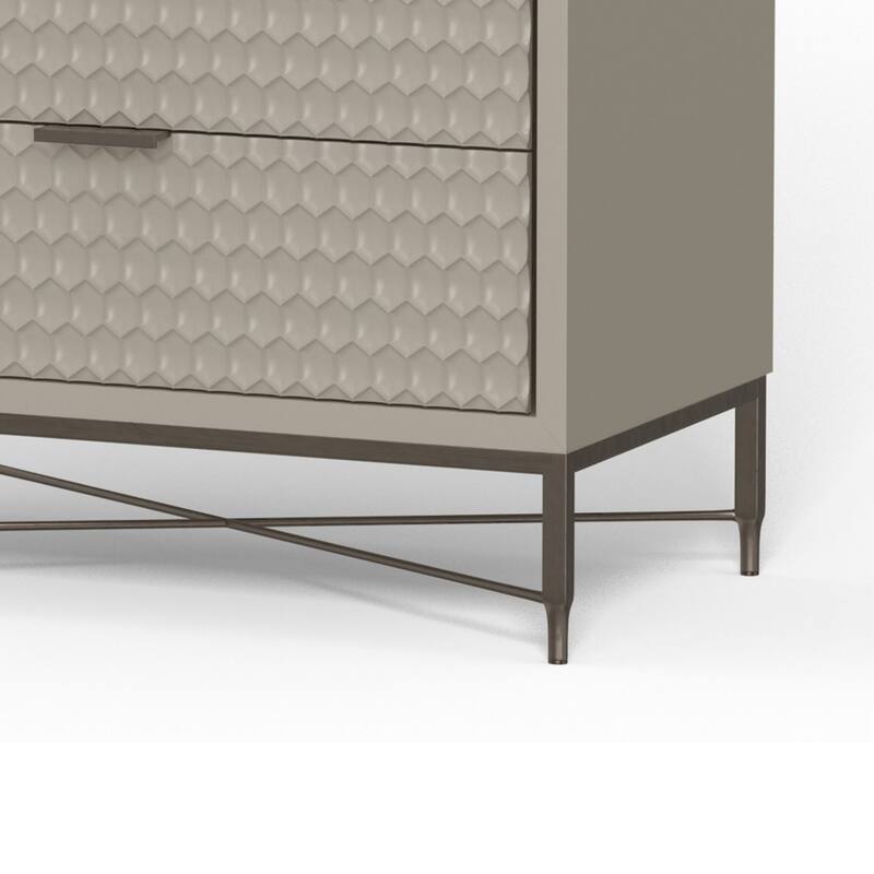 Rexi 48 Inch 5 Drawer Tall Dresser Chest, Honeycomb Texture, Taupe Gray