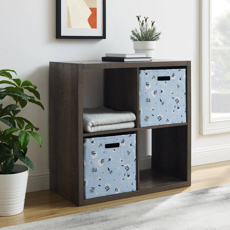 Cubby Storage Cabinet - 4 Shelf Organizer, Espresso Finish, Floor Mount, Compact Storage Solution