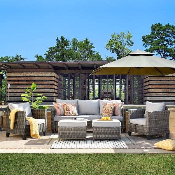 OVIOS 5 piece Patio Furniture Wicker Outdoor High back Seating Set On Sale Bed Bath Beyond 30892670