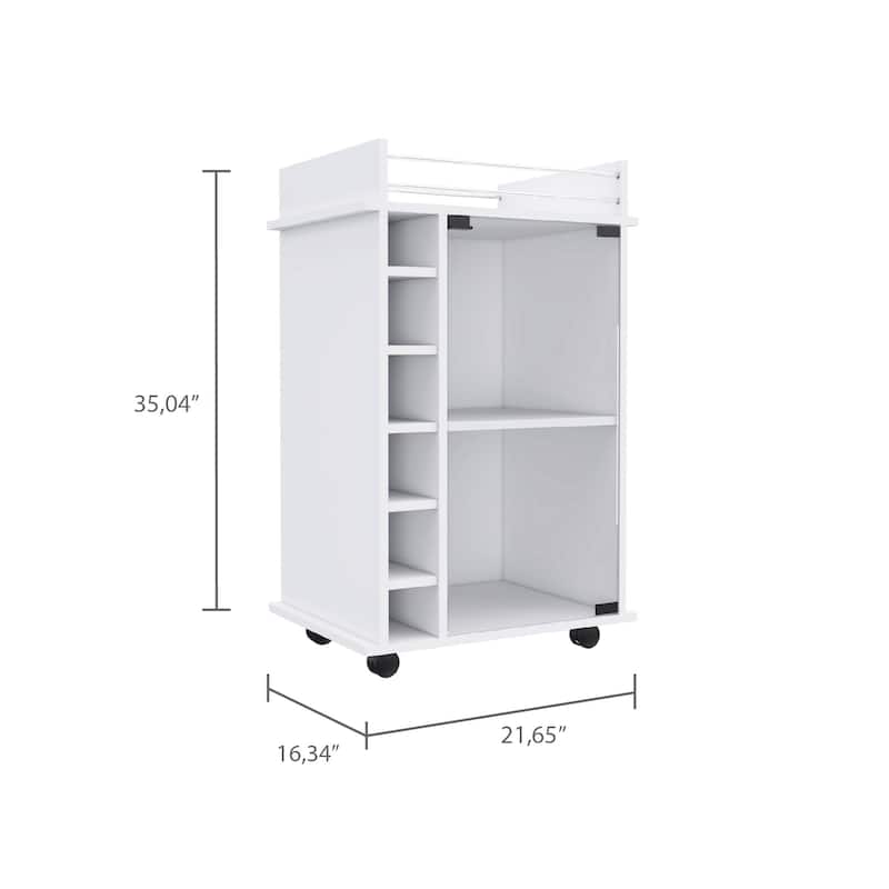 Dukat Bar Cart,Two Shelves, Six Built-in Wine Rack, Four Casters