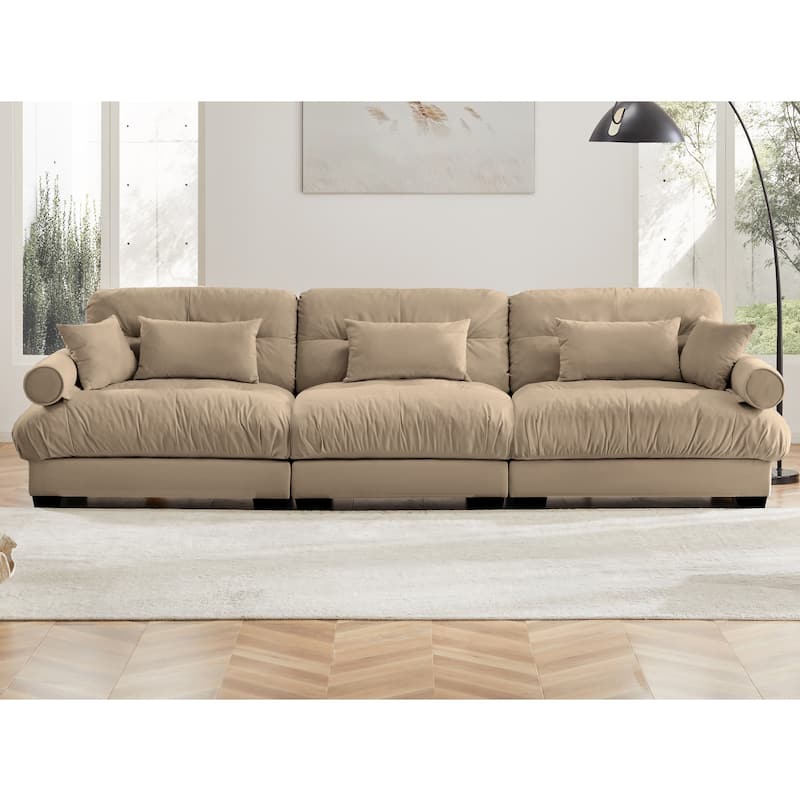 130" Oversized Velvet Modular Sofa, 3 Seater Modern Sectional Sofa with Bolstered Armrests, Upholstered Couches for Living Room