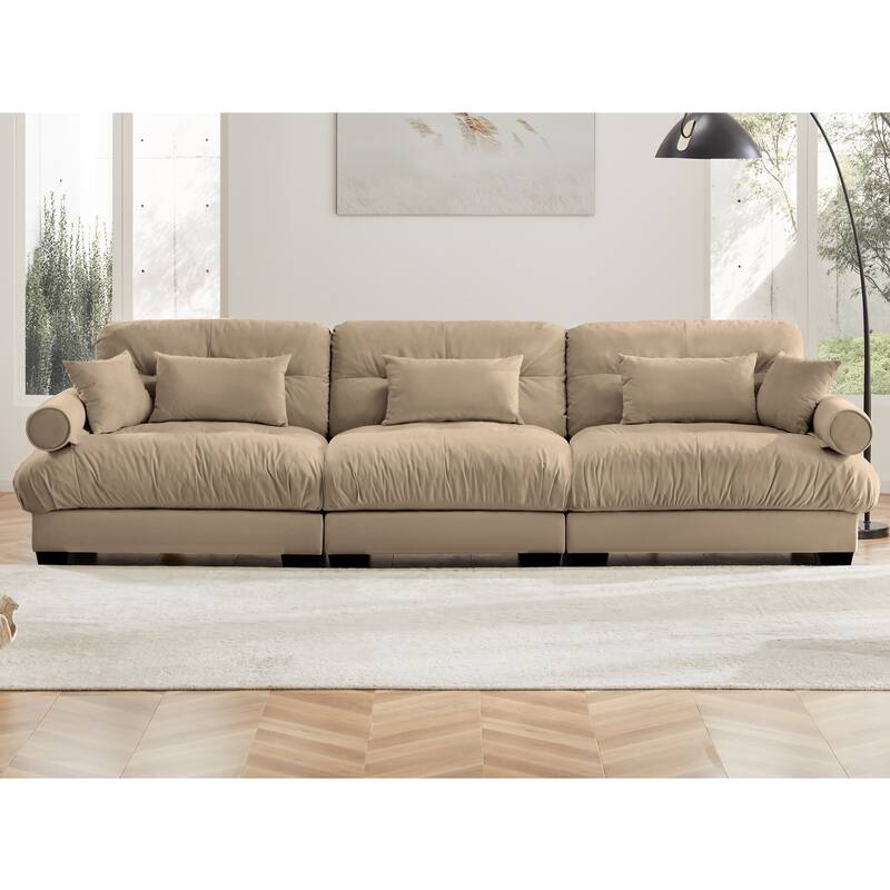 3 Seat Modern Velvet Sofa, Oversize Sofa, Clould Like Comfortable Seat And Back Support, With Waist Pillows And Throw Pillows
