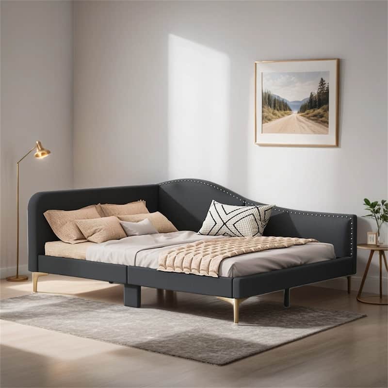 Full Size Upholstered Daybed with Headboard and Armrest,Support Legs
