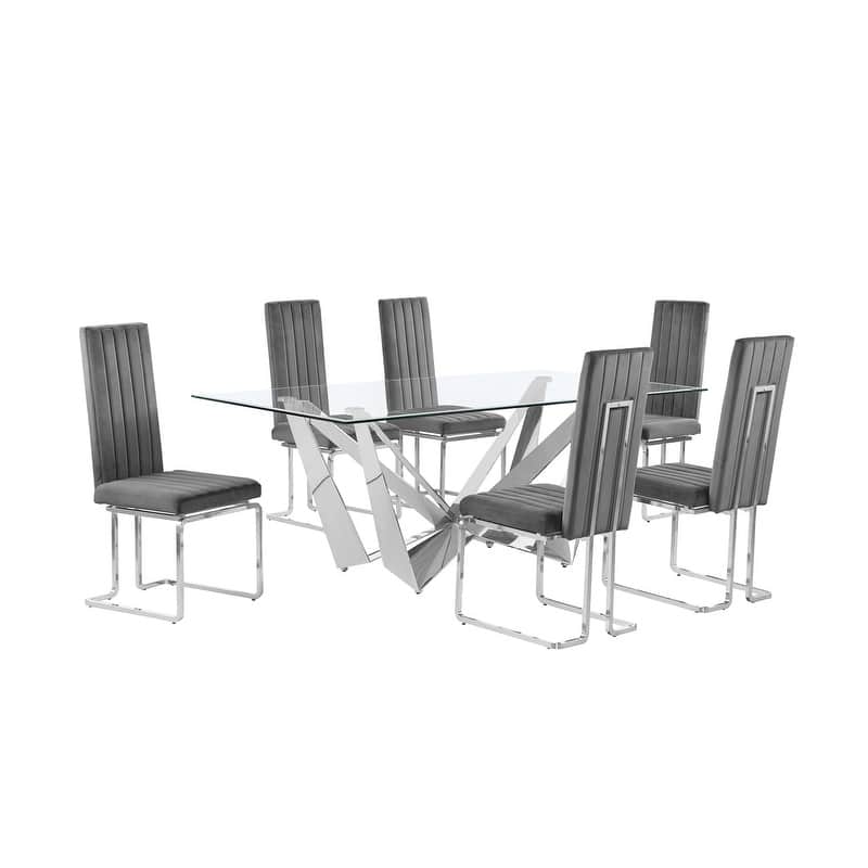 Best Quality Furniture D400/1-SC340-7 Dining Set with 78" 12mm Glass with Bevel