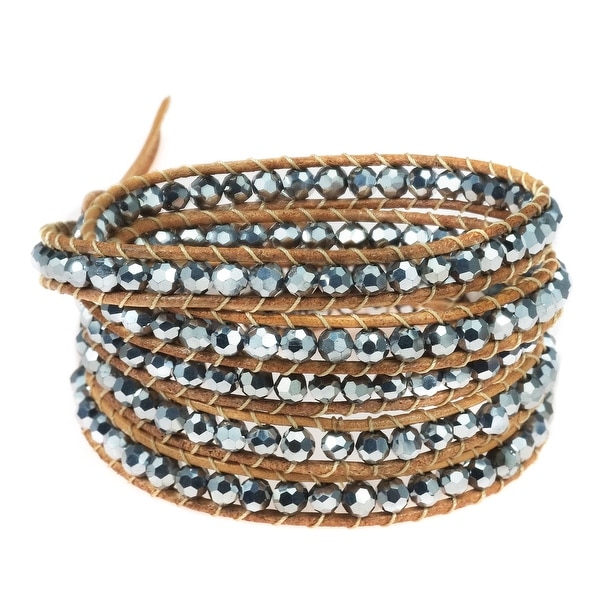 Handmade Trendy Stones Nude Leather Five Wrap Bracelet (Thailand). Opens flyout.