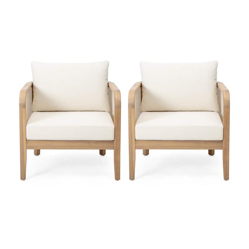 Linksy Modern Acacia Wood Outdoor Club Chair with Beige Cushions by Christopher Knight Home
