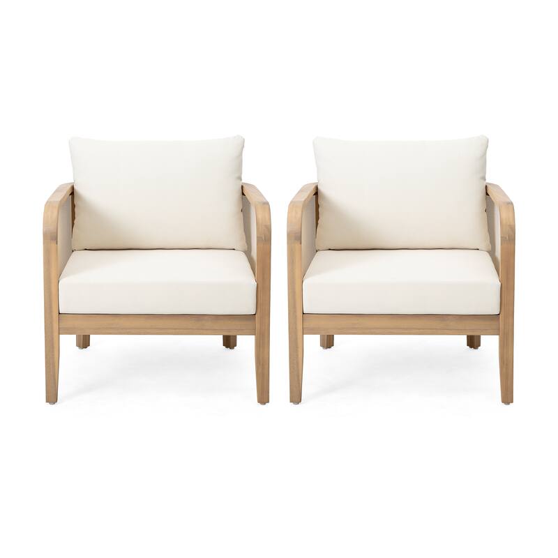 Set of 2,Outdoor Chair,Textilene Patio Furniture,Waterproof Thick Cushion Deep Seating,Weight Capacity 400lbs,Light Teak Finish