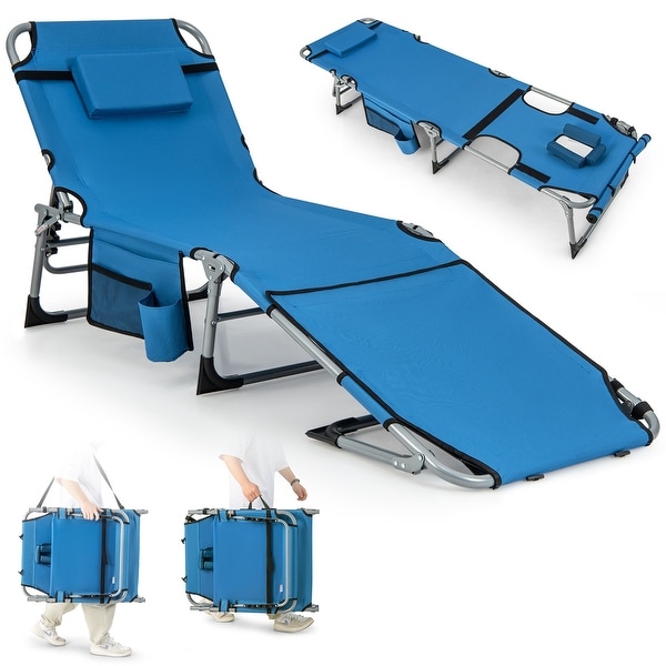 Costway Outdoor Folding Chaise 5 Position Lounge Chair with Face