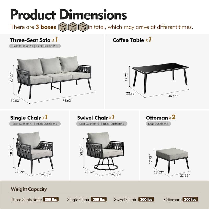 HOOOWOOO 6-piece Outdoor Patio Furniture Conversation Set with Swivel Chair