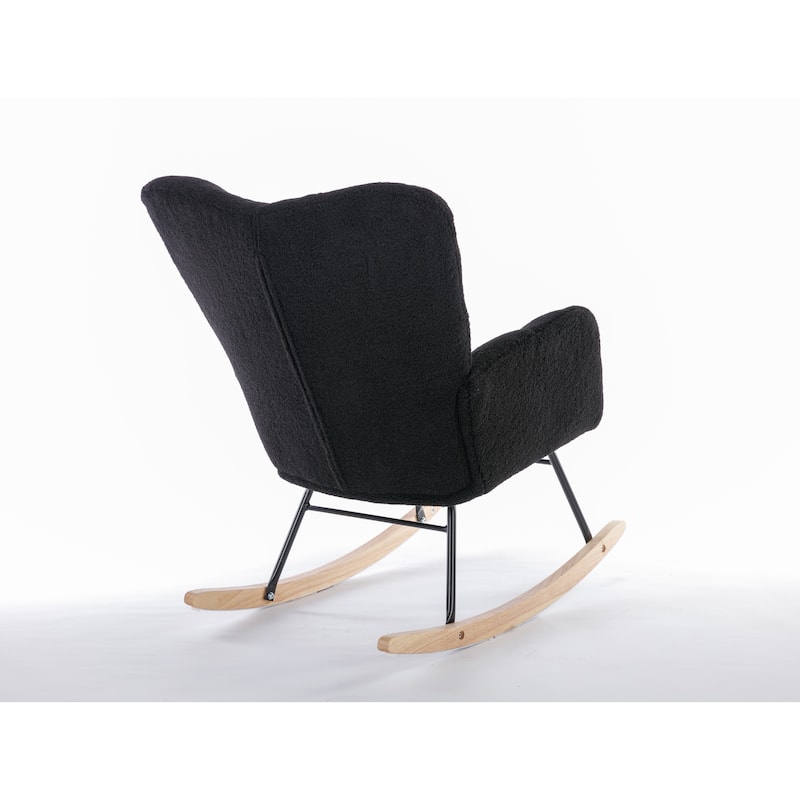 Black Teddy 31.5" High Back Buttons Tufted Rocking Chair