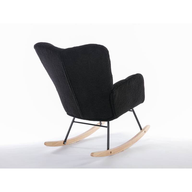 Black Teddy Modern 31.5" High Back Upholstered Buttons Tufted Rocking Chair with Solid Wood Legs and Black Paint Metal Base