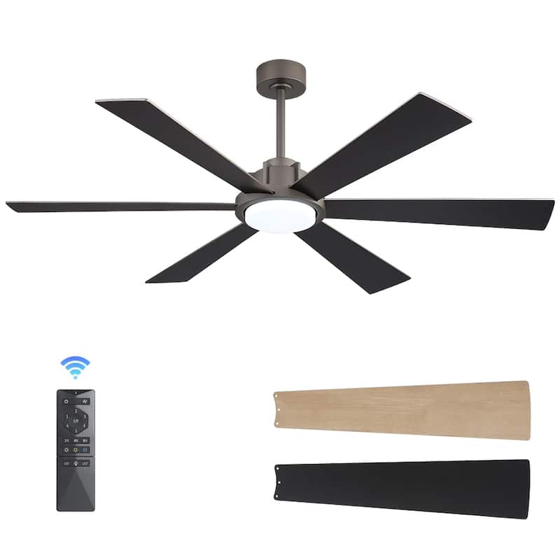 MLiAN Ceiling Fan 60inch Playwood Blades Remote Control 6-Speed DC with Integrated LED - 60'' - Grey + Black/Light Wood Grain