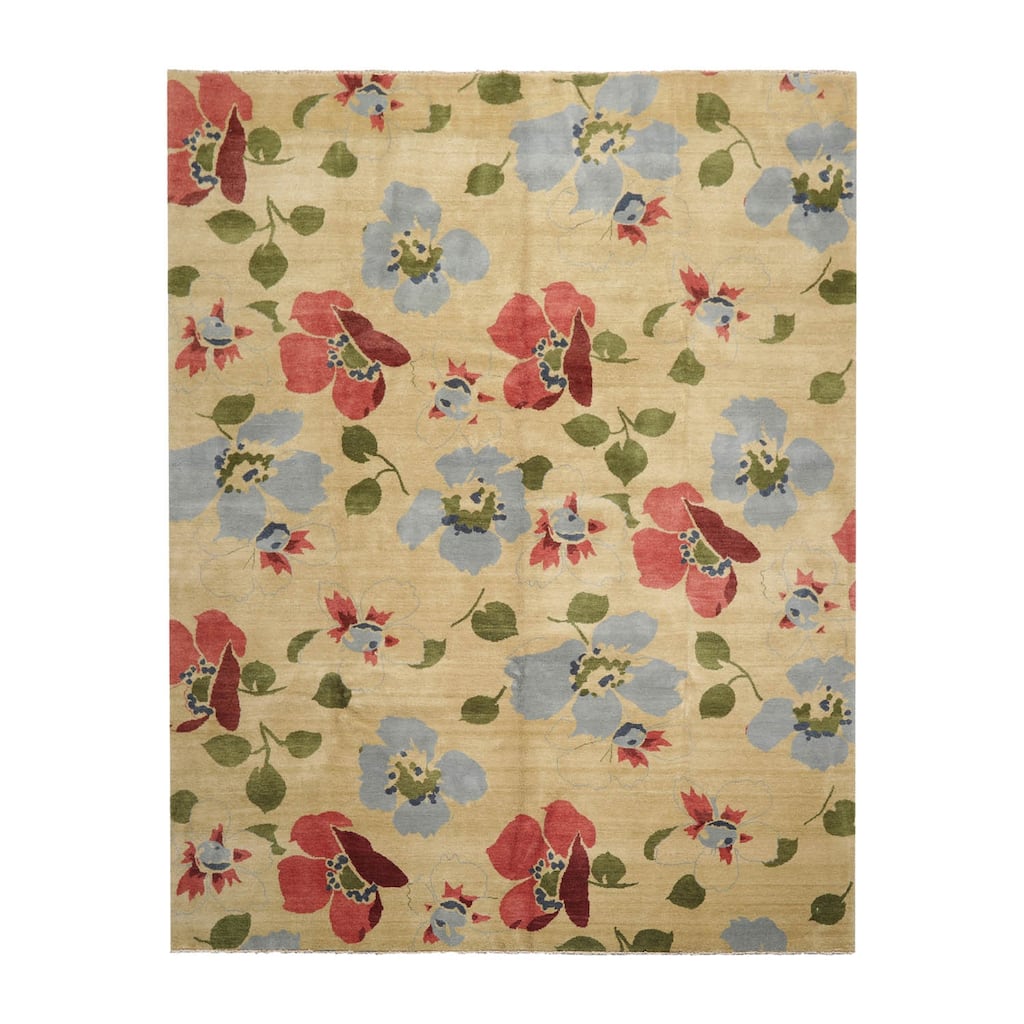 Hand Knotted Pistacchio Tibetan Wool Transitional Oriental Area Rug - 7' 11'' x 10' 3''