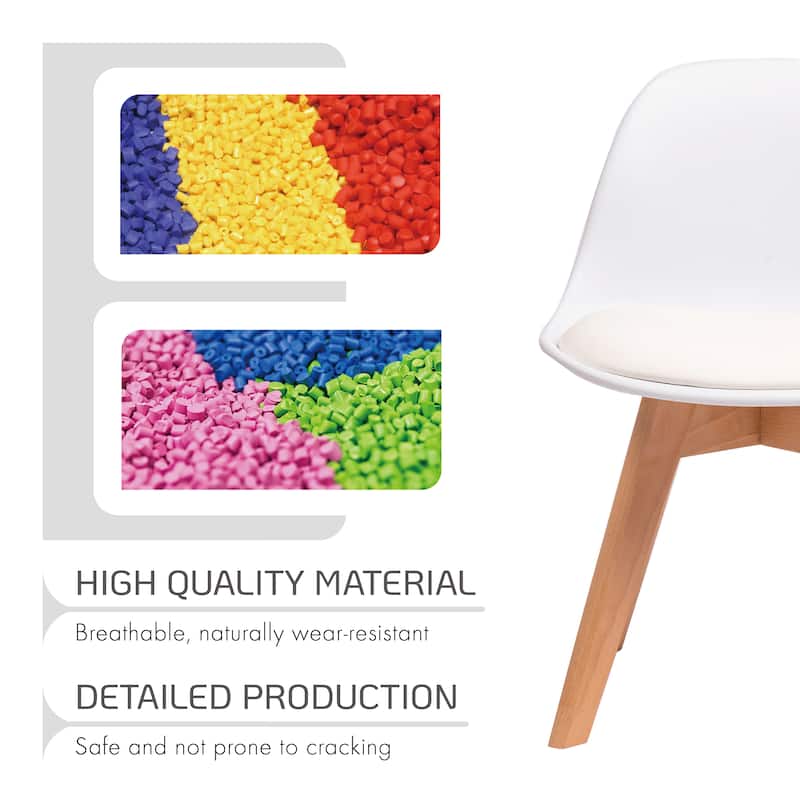 Porthos Home Brynn Kids Chair, Plastic Shell With Seat Cushion, Beech Wood Legs