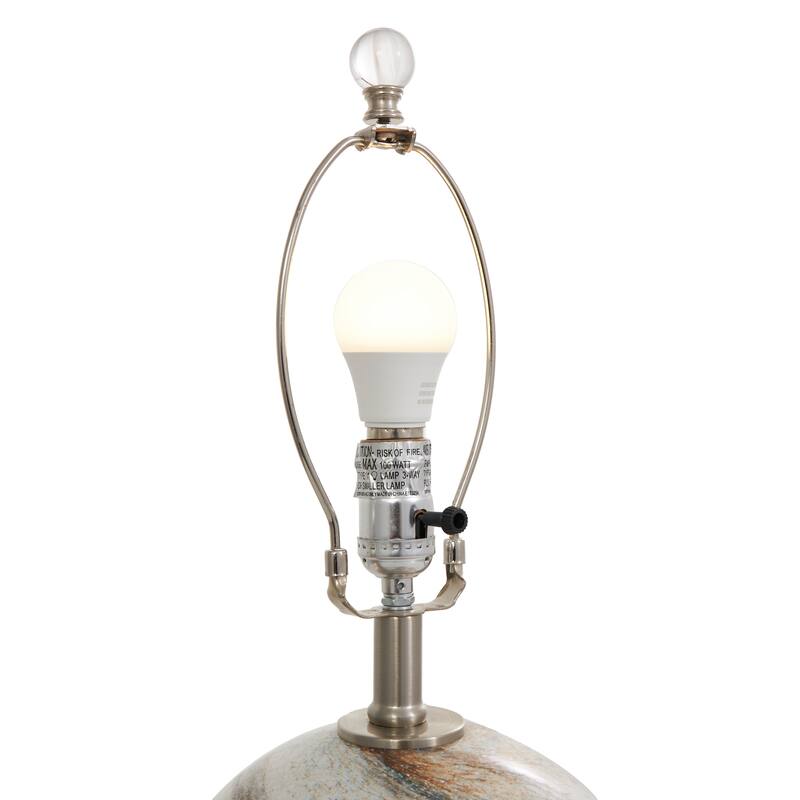 Beige Glass Round Accent Lamp with Marble Inspired Design and Gold Accents