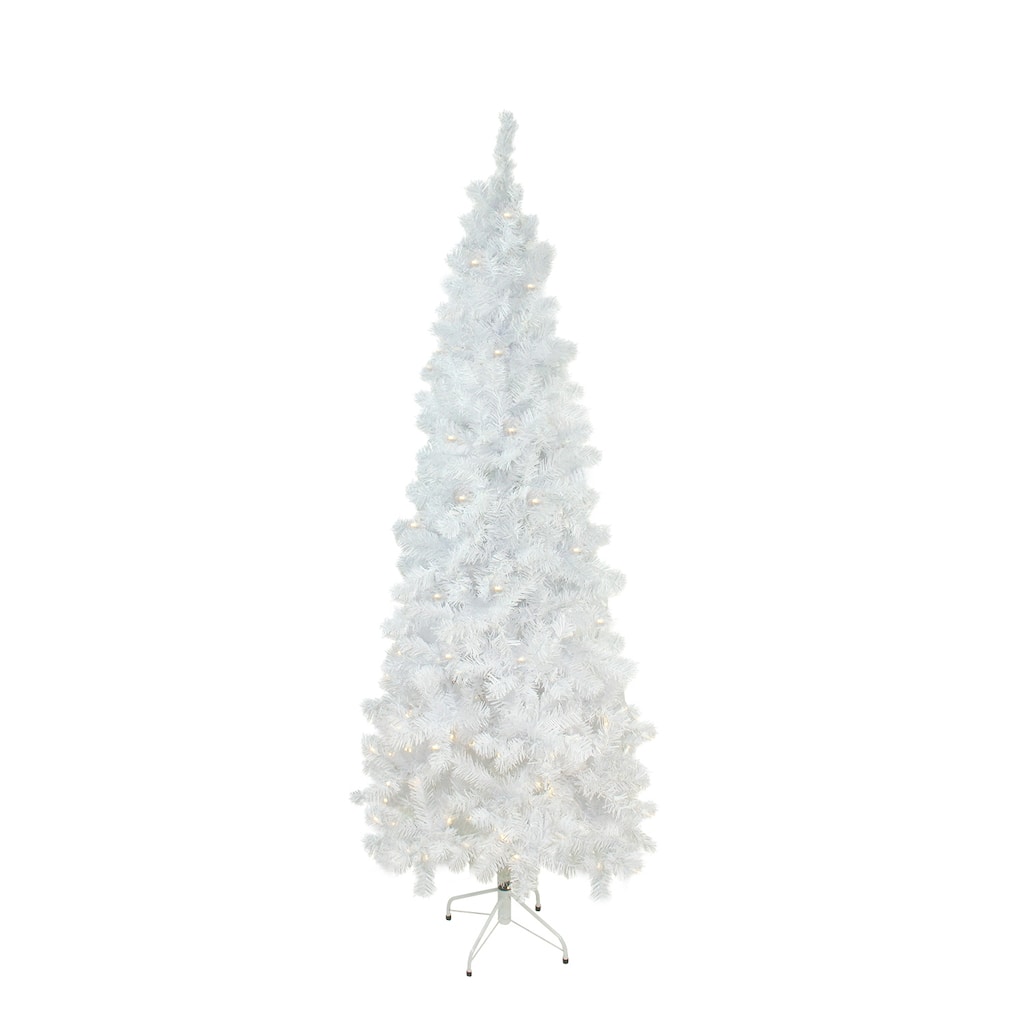 7.5' White Pencil Pine Artificial Christmas Tree - Warm White LED - 7.5 Foot