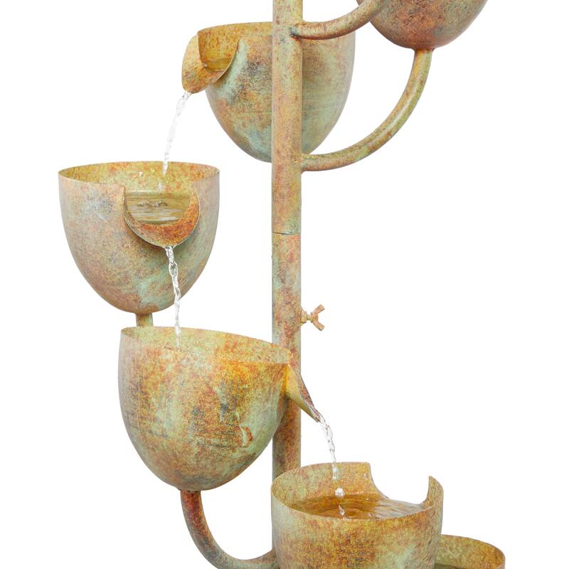 Metal Fountain with Cascading Cups - Copper - Roche River Decor - 13"W x 13"L x 75"H