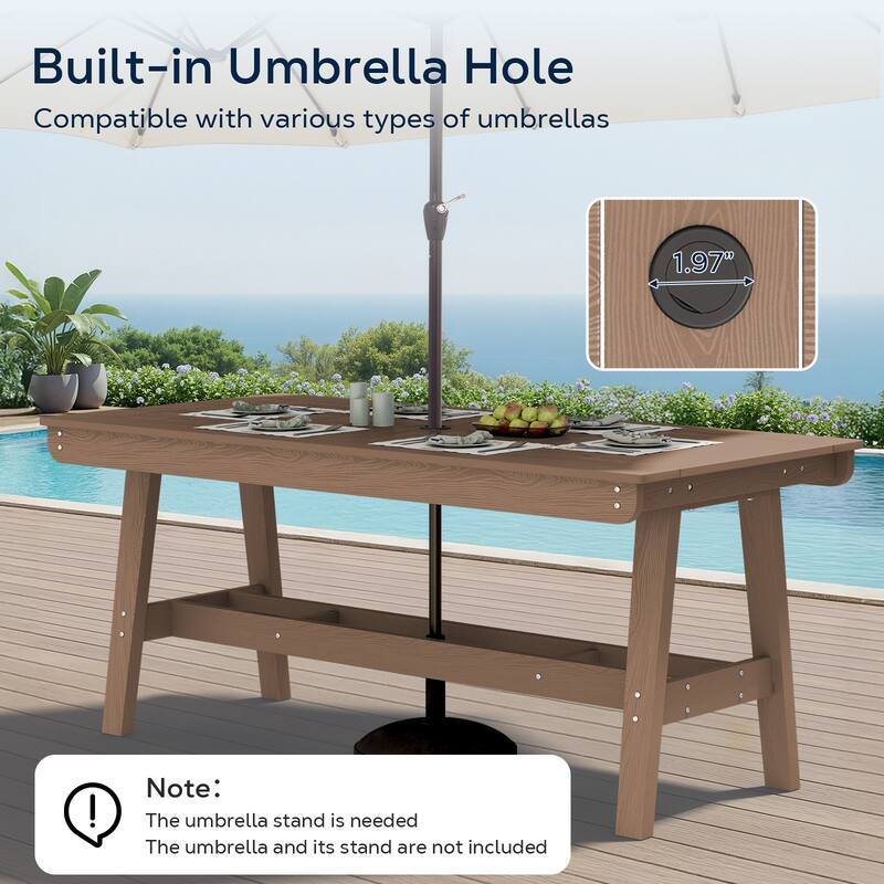 67.91in HDPE Rectangular Patio Dining Table with Umbrella Hole for 4 to 6 People - N/A