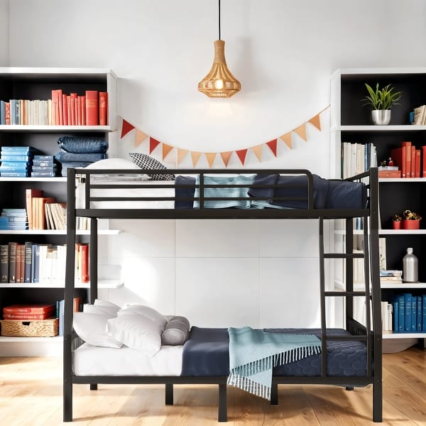 slide 2 of 9, Full Xl Over Queen Bunk Bed with Stable Bunk Bed Frame Black