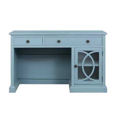 50" Solid Wood Writing Desk Nordic Office Furniture Executive Office Desk Computer Desk with Storage Drawer and Door Cabinet