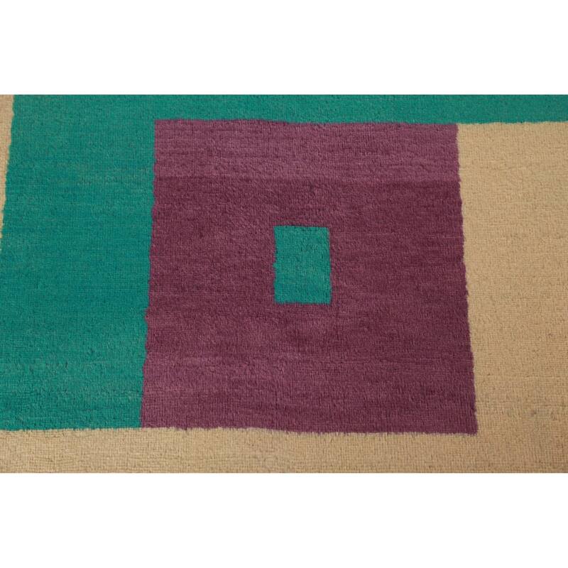 Hand Knotted Oriental 100% Wool Carpet Modern Geometric Purples Gabbeh Area Rug - 7' 3'' X 5' 2''