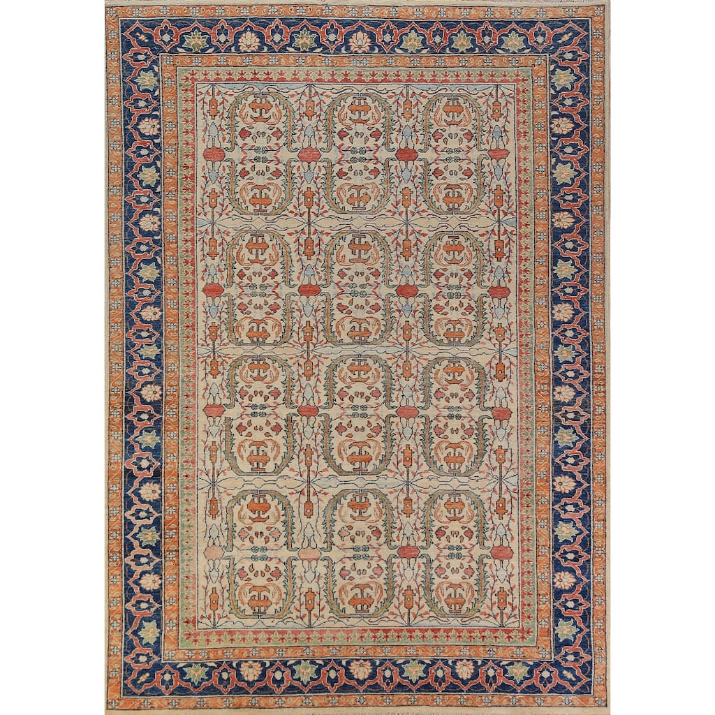 All-Over Heriz Serapi Vegetable Dye Area Rug Handmade Wool Carpet - 6'11"x 9'10"